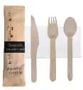 Bamboo Birch Spoon, Fork, Knife & Tissue Set (50pcs/pack)