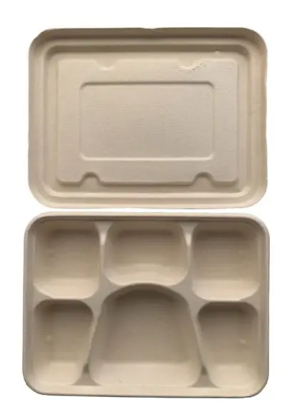 Bagasse Bento 6comp. (50pcs/pack)