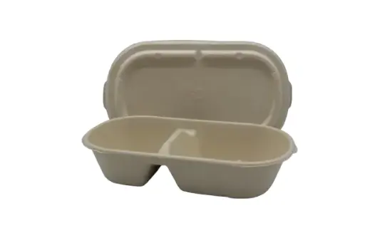 [ENO02FL] Bagasse Oval 2comp. w/ Lid 850ml Medium (50pcs/pack)